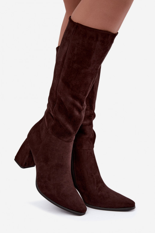Damen kniehohe Stiefel mit Blockabsatz karamellfarben Carlin