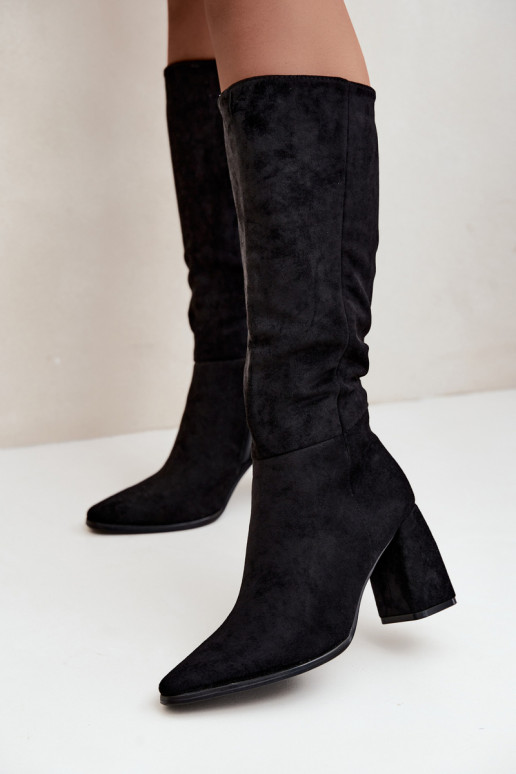 Damen kniehohe Stiefel mit Blockabsatz schwarz Carlin