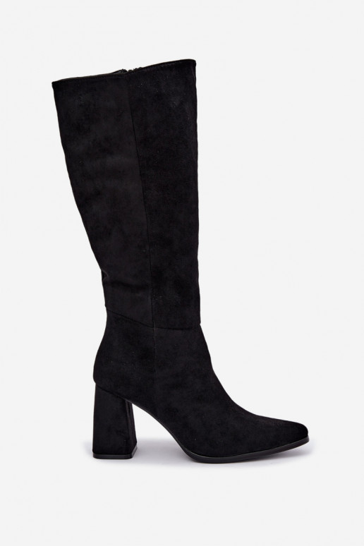 Damen kniehohe Stiefel mit Blockabsatz schwarz Carlin