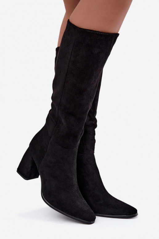 Damen kniehohe Stiefel mit Blockabsatz schwarz Carlin