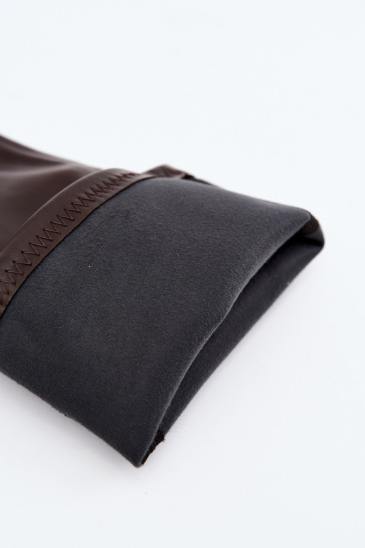Damen kniehohe Stiefel mit Schnürschaft auf niedrigem Absatz aus Kunstleder karamellfarben Gisellea