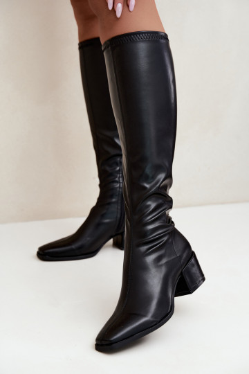 dames hoge laarzen met veterschaft op lage hak van faux suede karamelkleurig Gisellea 2