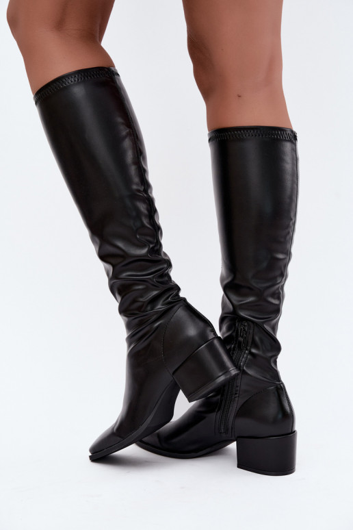 bottes hautes pour femmes avec tige à lacets sur petit talon en daim synthétique caramel Gisellea