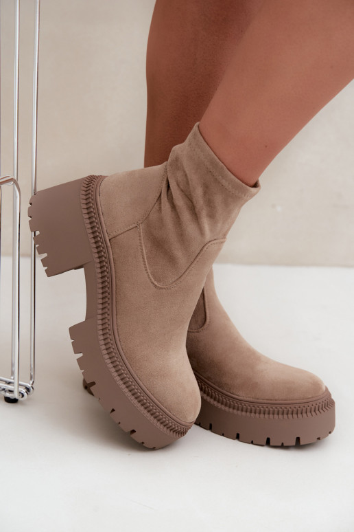 bottines pour femmes à talons épais et plateforme en daim synthétique sable Elvianne