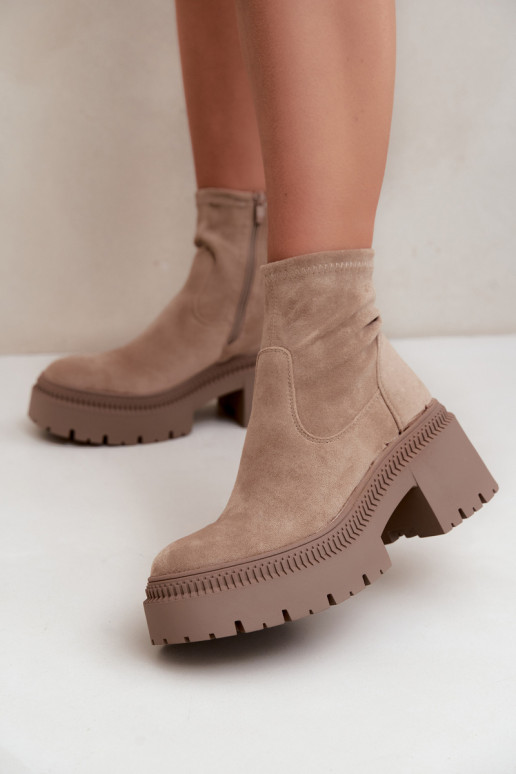 bottines pour femmes à talons épais et plateforme en daim synthétique sable Elvianne
