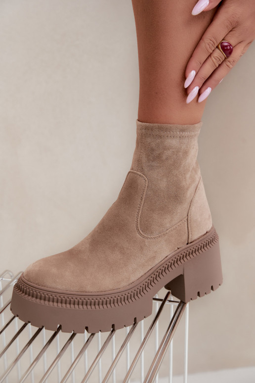 dames enkellaarsjes met chunky hak en platform van faux suede zandkleurig Elvianne