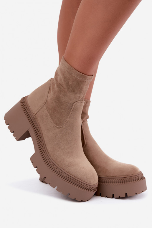 bottines pour femmes à talons épais et plateforme en daim synthétique sable Elvianne