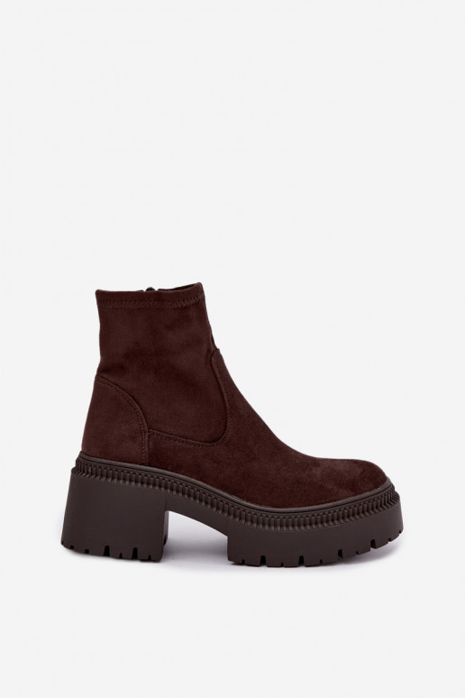 dames enkellaarsjes met chunky hak en platform van faux suede karamelkleurig Elvianne