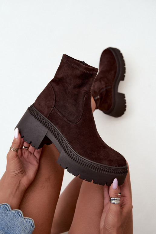 dames enkellaarsjes met chunky hak en platform van faux suede karamelkleurig Elvianne