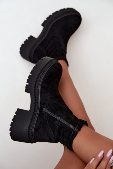 dames enkellaarsjes met chunky hak en platform van faux suede zwart Elvianne