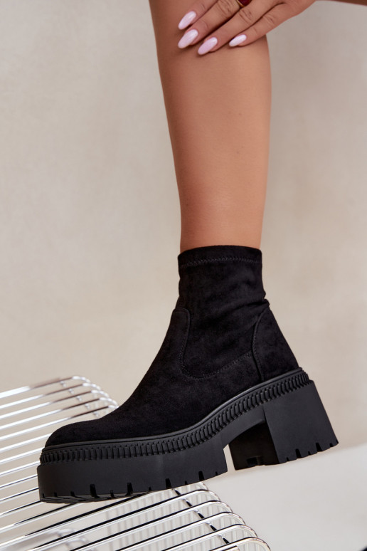 bottines pour femmes à talons épais et plateforme en daim synthétique noir Elvianne