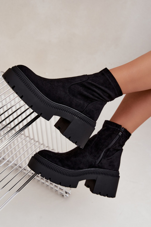 dames enkellaarsjes met chunky hak en platform van faux suede zwart Elvianne
