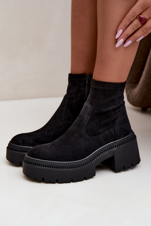 dames enkellaarsjes met chunky hak en platform van faux suede zwart Elvianne