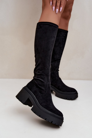 Damen kniehohe Stiefel mit Plattform und hohem Absatz schwarz Florinne 2