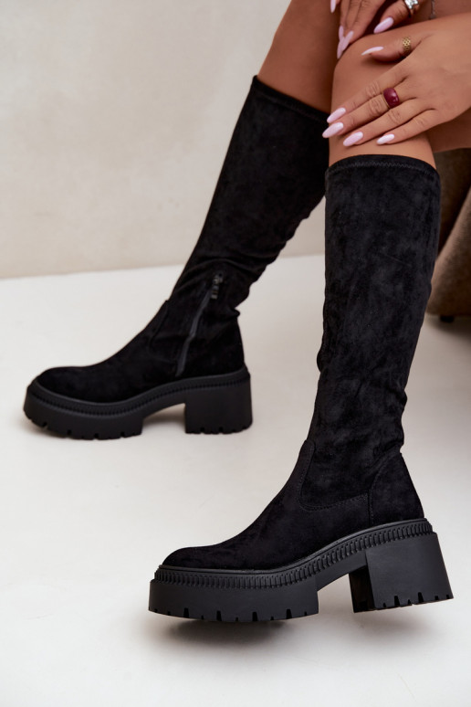 bottes hautes pour femmes avec plateforme et talon haut noir Florinne
