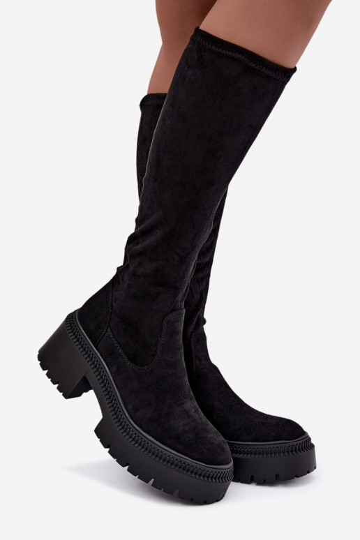 bottes hautes pour femmes avec plateforme et talon haut noir Florinne