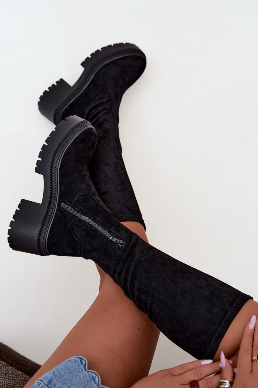 bottes hautes pour femmes avec plateforme et talon haut noir Florinne