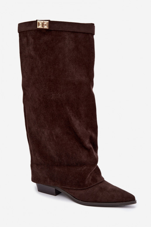dames hoge laarzen met veterschaft op lage hak van faux suede karamelkleurig Gisellea