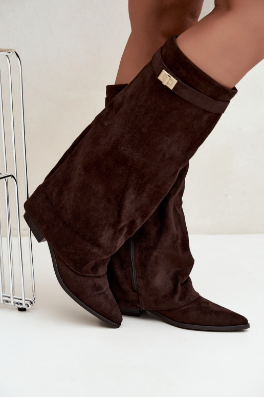 dames hoge laarzen met veterschaft op lage hak van faux suede karamelkleurig Gisellea