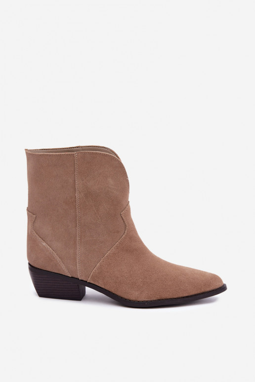 dames enkellaarsjes cowboystijl met hak van natuurlijk suede zandkleurig Norelle
