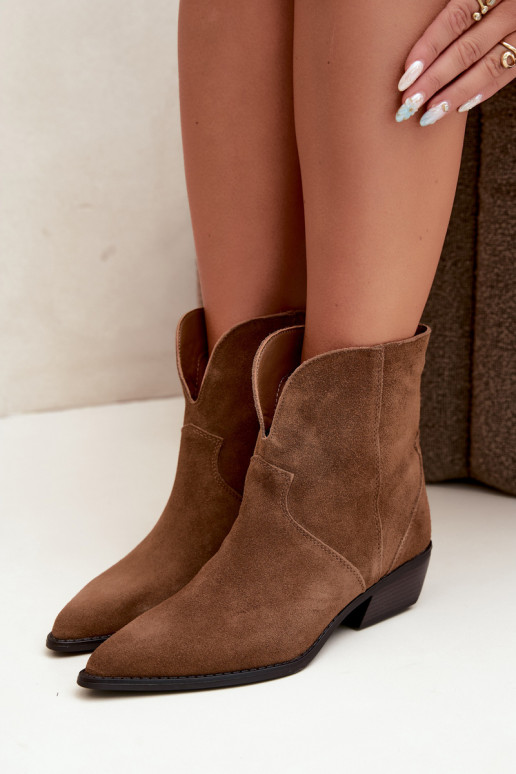 bottines pour femmes de style cowboy à talons en daim naturel brun Norelle
