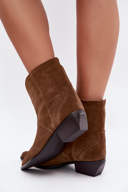 bottines pour femmes de style cowboy à talons en daim naturel brun Norelle