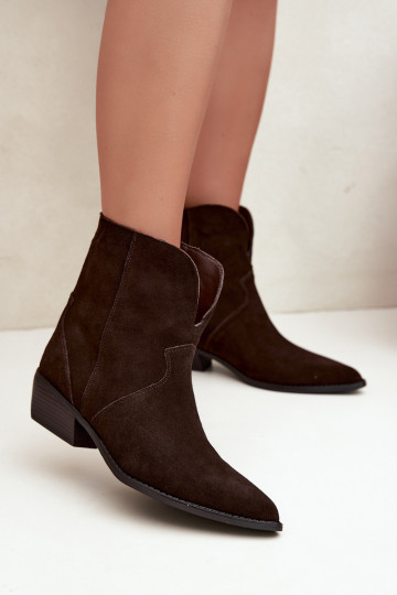 bottes de style cowboy avec talons en daim chocolat Norelle 2