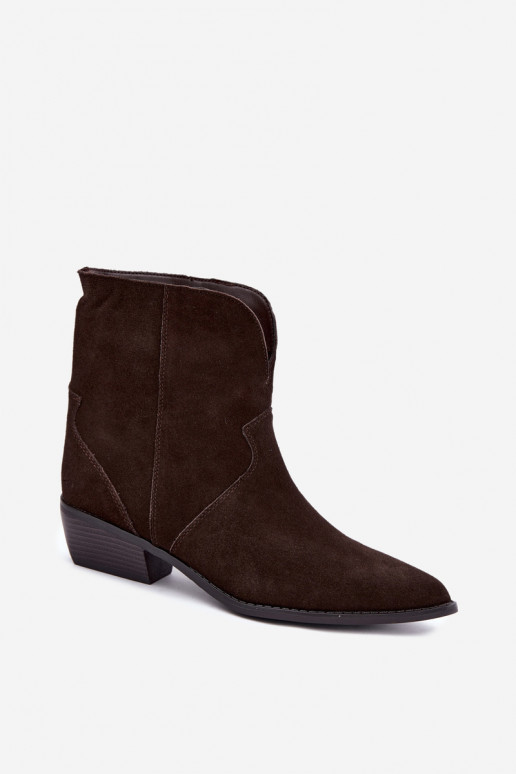 Cowboy-Stil Stiefeletten mit Absatz aus schokoladenbraunem Wildleder Norelle