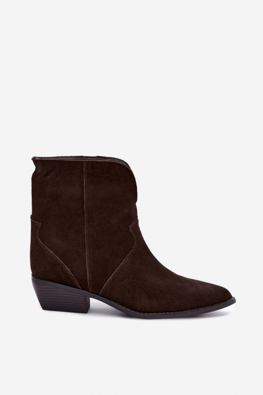 cowboy-stijl enkellaarsjes met hakken in chocolade suede Norelle