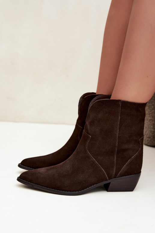cowboy-stijl enkellaarsjes met hakken in chocolade suede Norelle