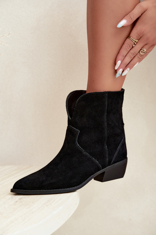 cowboy-stijl enkellaarsjes met hakken in zwart suede Norelle