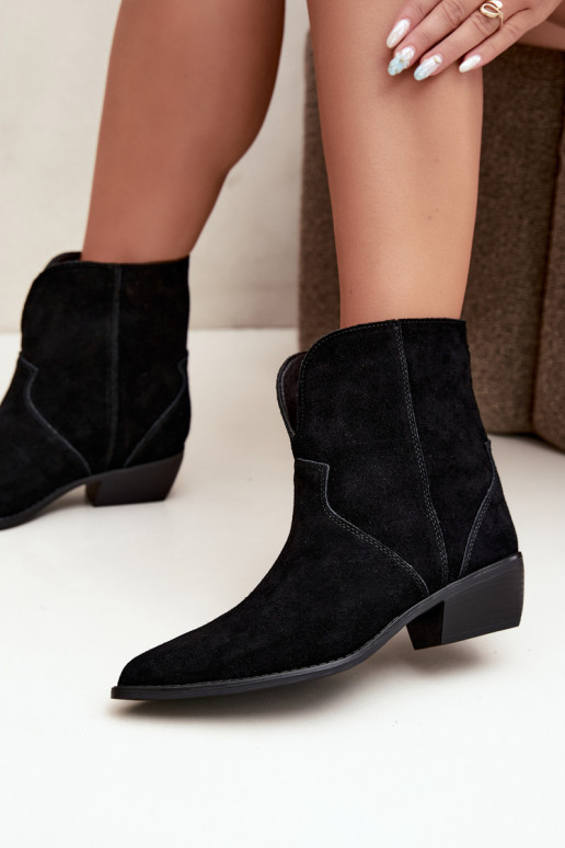 cowboy-stijl enkellaarsjes met hakken in zwart suede Norelle