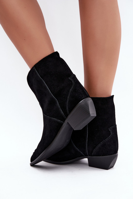 cowboy-stijl enkellaarsjes met hakken in zwart suede Norelle