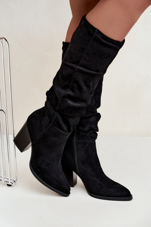bottes hautes pour femmes avec talons et tige courbée en noir Ismera