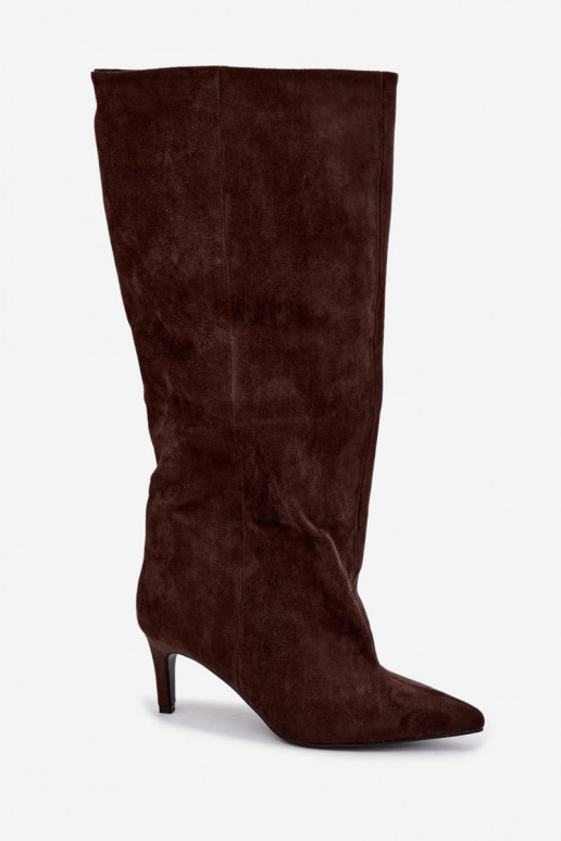 bottes hautes pour femmes à enfiler avec talons en chocolat Favra