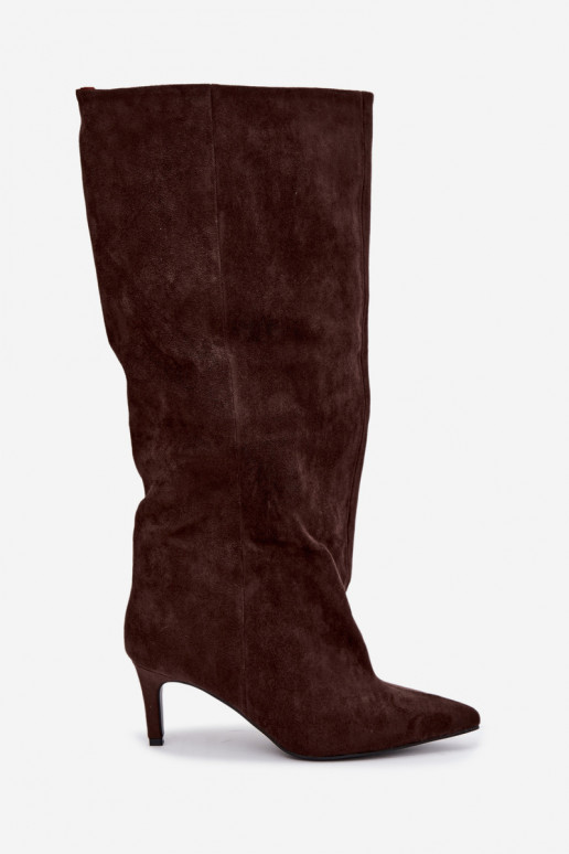 bottes hautes pour femmes à enfiler avec talons en chocolat Favra