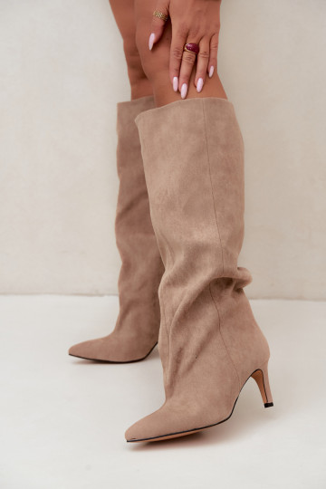 bottes hautes pour femmes à enfiler avec talons en sable Favra 2