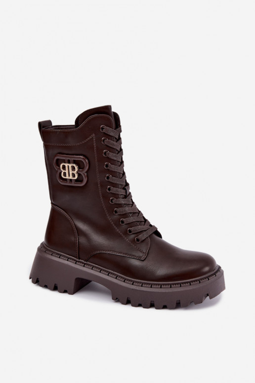 bottines avec éléments décoratifs en simili cuir chocolat Kalindra