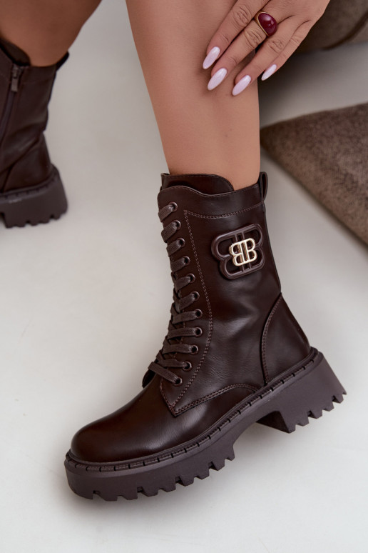 bottines avec éléments décoratifs en simili cuir chocolat Kalindra
