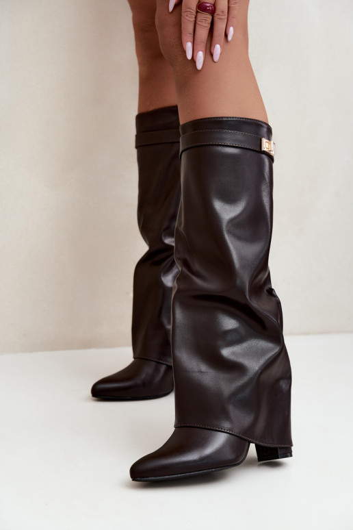bottes hautes pour femmes en simili cuir chocolat avec talons Avamora