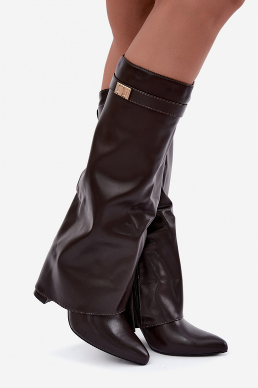 dames kniehoge laarzen van chocolade kunstleer met hakken Avamora