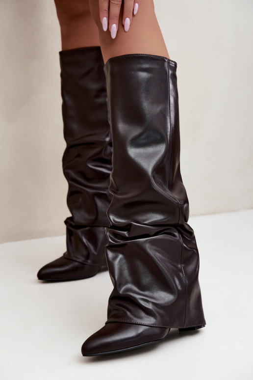 damen kniehohe Stiefel mit Absatz in schokoladenbraun Elivira