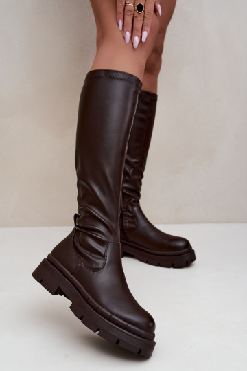 dames lange laarzen met platform in faux leather CzekoladoĮe 2