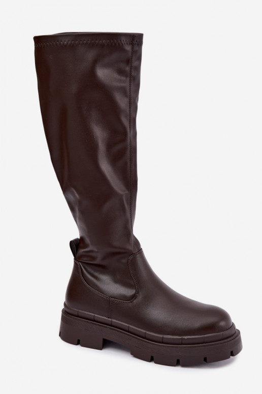 bottes hautes pour femmes avec plateforme en cuir synthétique CzekoladoĮe