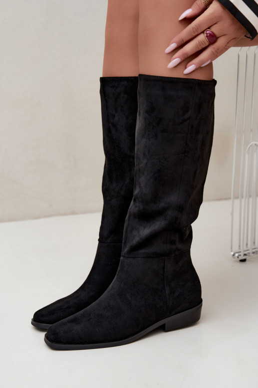 bottes hautes pour femmes à petit talon, doublées en noir Feretta