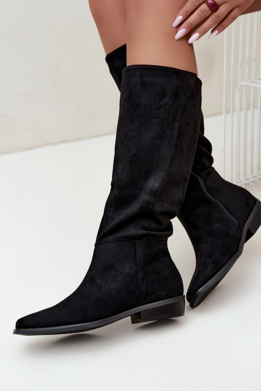 bottes hautes pour femmes à petit talon, doublées en noir Feretta