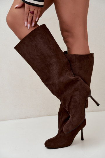 bottes hautes pour femmes à enfiler avec talons fins en CzekoladoĮe Caliya 2