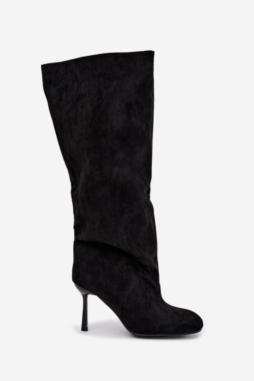 bottes hautes pour femmes à enfiler avec talons fins en noir Caliya