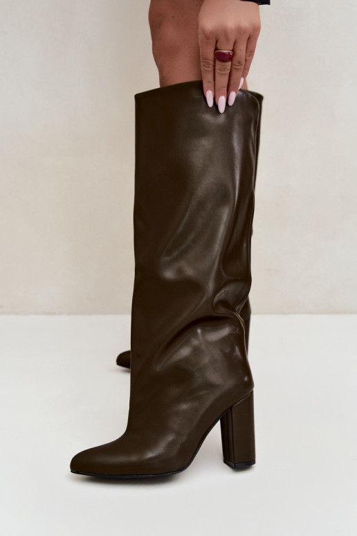bottes hautes pour femmes à enfiler avec talons en CzekoladoĮe Emeline