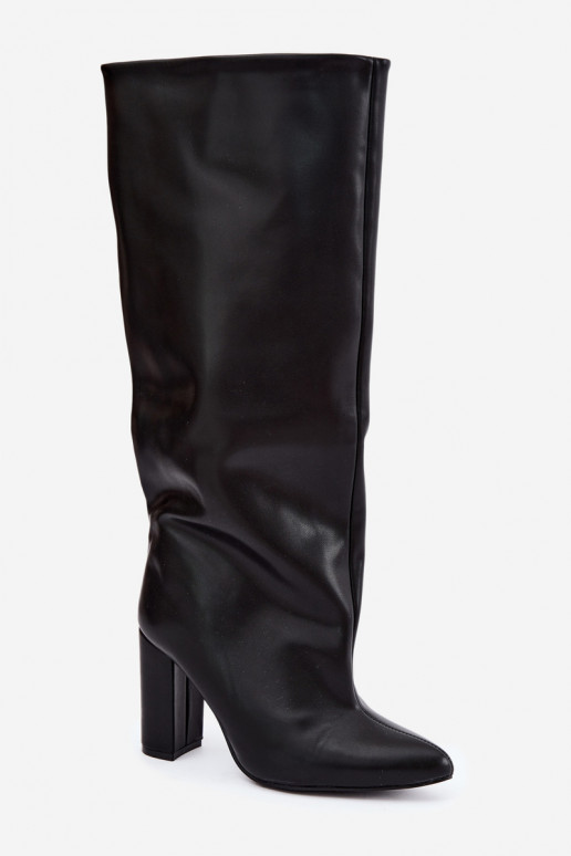 bottes hautes pour femmes à enfiler avec talons en noir Emeline